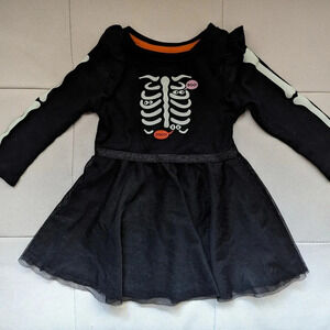 Cat & Jack Toddler Girls Boo Halloween Glow Skeleton Spooky Dress Costume 18m